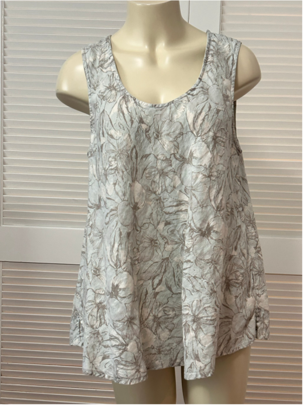 Cut Loose Linen Floral Tank Top XL Relaxed A-Line Boho Lagenlook
